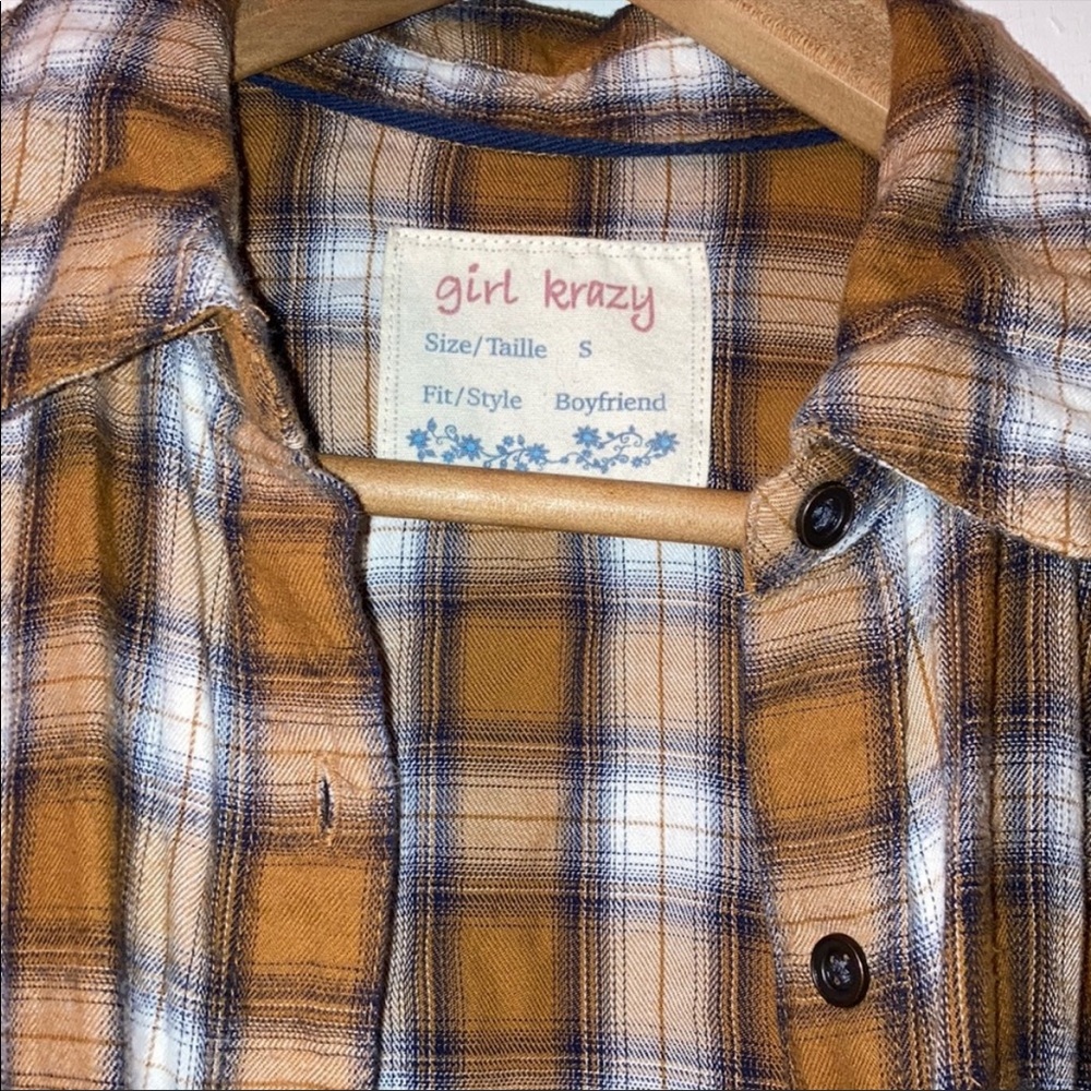 Plaid Gold White Flannel Shirt Button Down Ties Country Western Cowgirl Size S - Picture 2 of 8